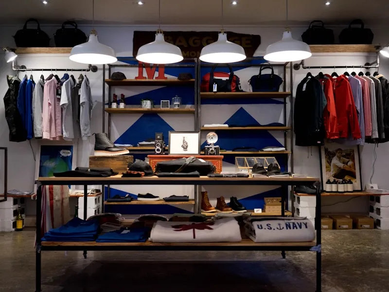 Racks of clothing in a modern retail store